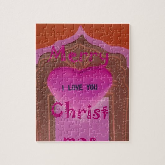 Ik hou van je prettige kersthart legpuzzel (Verticaal)