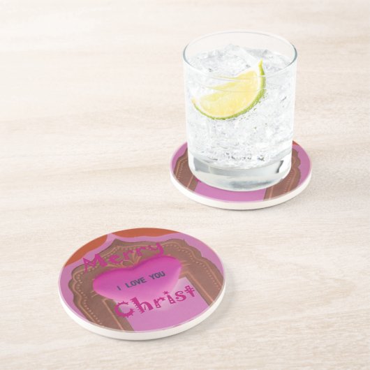 Ik hou van je prettige kersthart zandsteen onderzetter (Zijkant)