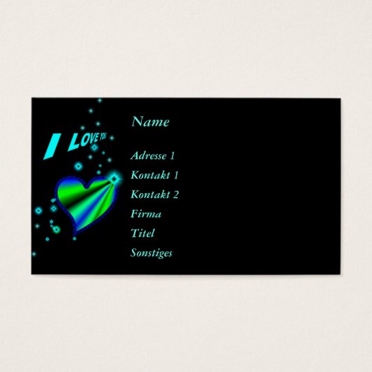 Ik hou van je, Rainbow Heart met sterren op zwart Visitekaartje (Voorkant)
