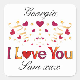 IK HOU VAN JE Red Heart Gold Ribbon Vintage Valent Vierkante Sticker