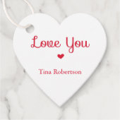 Ik hou van je rode hart gepersonaliseerd wit bedankjes labels (Voorkant)