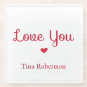 Ik hou van je rode hart gepersonaliseerd wit glazen onderzetter (Voorkant)