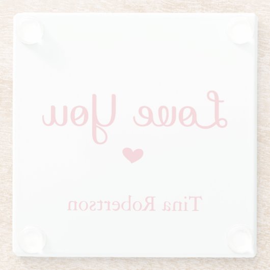 Ik hou van je rode hart gepersonaliseerd wit glazen onderzetter (Achterkant)