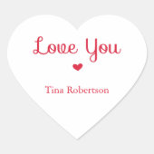 Ik hou van je rode hart gepersonaliseerd wit hart sticker (Voorkant)