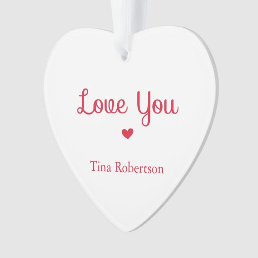 Ik hou van je rode hart gepersonaliseerd wit ornament (voorkant)