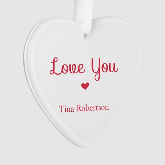 Ik hou van je rode hart gepersonaliseerd wit ornament (voorkant)