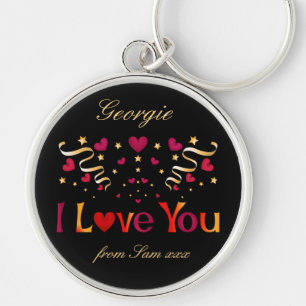 Ik hou van je Rode Heart Gold Ribbon Black Valenti Sleutelhanger