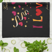 Ik hou van je Rode Heart Gold Ribbon Black Valenti Theedoek (Gevouwen)