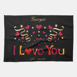 Ik hou van je Rode Heart Gold Ribbon Black Valenti Theedoek