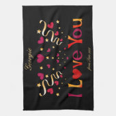 Ik hou van je Rode Heart Gold Ribbon Black Valenti Theedoek (Verticaal)