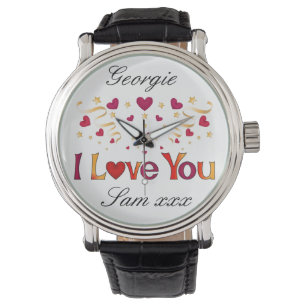 Ik hou van je Rode Heart Gold Ribbon  Valentijn Horloge