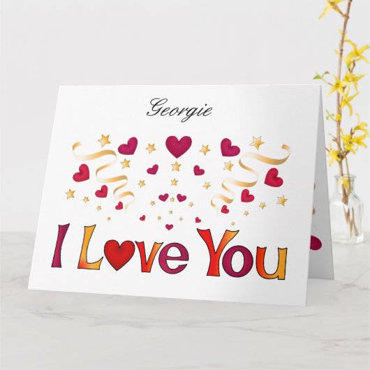 Ik hou van je Rode Heart Gold Ribbon  Valentijn Kaart (Gele Bloem)