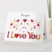 Ik hou van je Rode Heart Gold Ribbon  Valentijn Kaart (Voorkant)