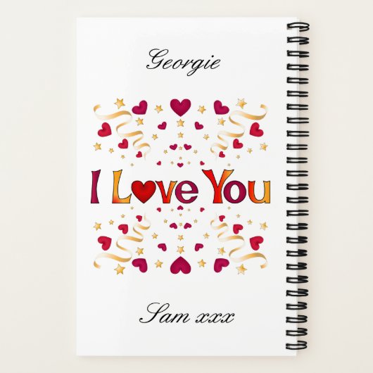 Ik hou van je Rode Heart Gold Ribbon  Valentijn Notitieboek (Achterkant)