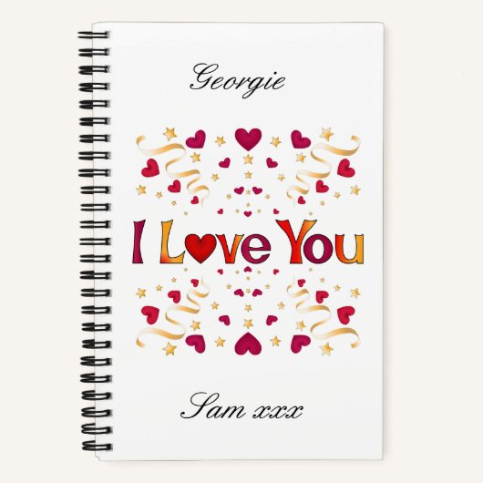 Ik hou van je Rode Heart Gold Ribbon  Valentijn Notitieboek (Voorkant)