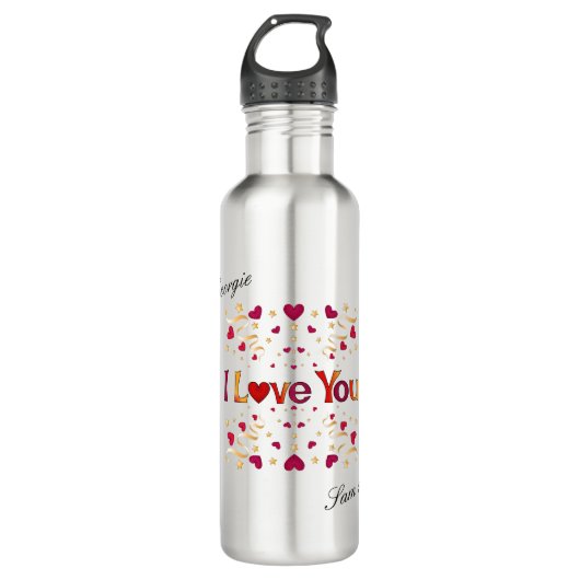 Ik hou van je Rode Heart Gold Ribbon  Valentijn Waterfles (Voorkant)