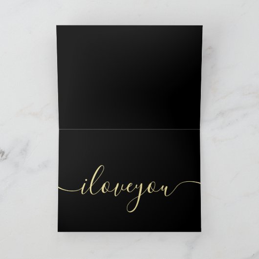 Ik hou van je Rode Rose op Black en Gold Monograme Kaart (Binnen)
