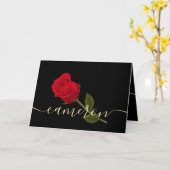 Ik hou van je Rode Rose op Black en Gold Monograme Kaart (Gele Bloem)