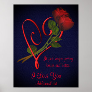 Ik hou van je rode rozen elegante hart gepersonali poster