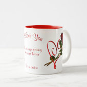 Ik hou van je rode rozen hart gepersonaliseerd tweekleurige koffiemok (Voorkant rechts)