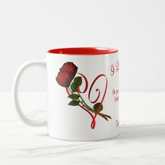 Ik hou van je rode rozen hart gepersonaliseerd tweekleurige koffiemok (Links)