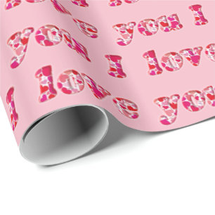 Ik hou van je romanc roze harten typografie cadeaupapier