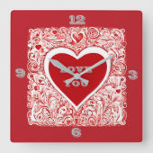 Ik hou van je rood en wit hart vierkante klok (Voorkant)