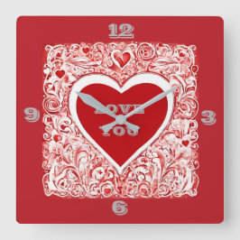 Ik hou van je rood en wit hart vierkante klok