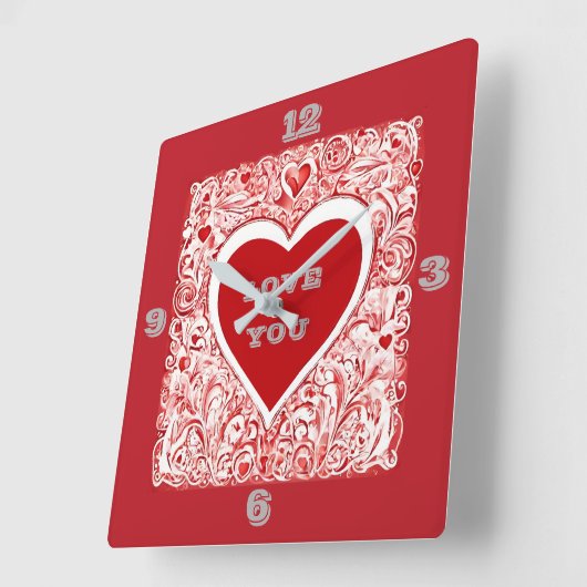 Ik hou van je rood en wit hart vierkante klok (Hoek)
