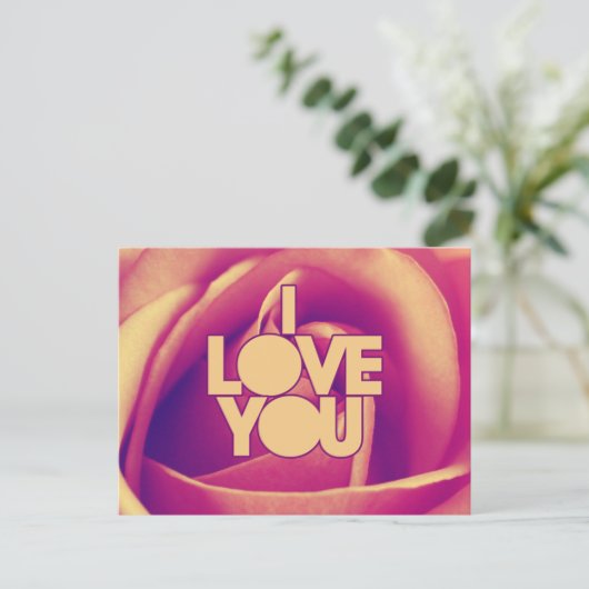 Ik hou van je roze Rose Briefkaart (Staand voorkant)