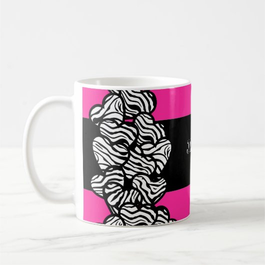 Ik hou van je roze zwarte witte zebra hartpatroon koffiemok (Links)