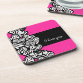 Ik hou van je roze zwarte witte zebra hartpatroon onderzetter (Linkerzijde)