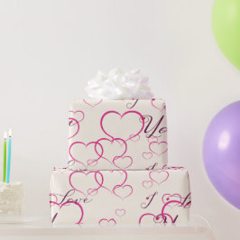 Ik hou van je - Roze zwevende harten Cadeaupapier