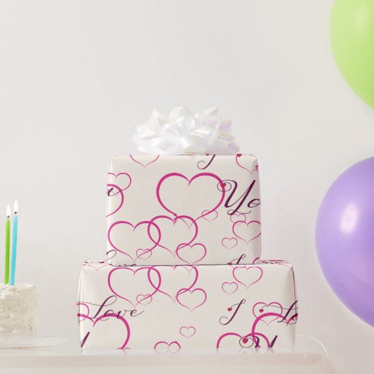 Ik hou van je - Roze zwevende harten Cadeaupapier (Feestgeschenken)