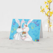 Ik hou van je Schattige Paar Bunny Valentijnsdag K Kaart (Gele Bloem)
