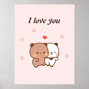 Ik hou van je, Schattige paar cartoon Poster