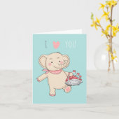 Ik hou van je Schattigee Cartoon Elephant Hearts K Kaart (Gele Bloem)