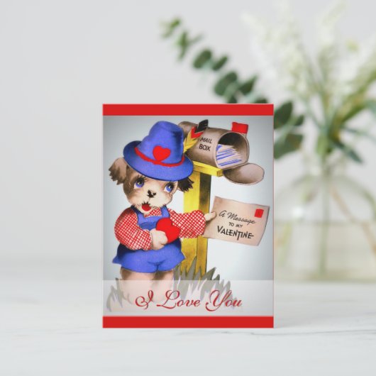 Ik hou van je Schattigee  Valentijn Dog Mailbox Feestdagenkaart (Staand voorkant)