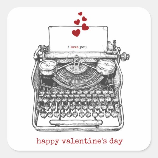 Ik hou van je |  schrijfmachine | VALENTIJNS Vierkante Sticker (Voorkant)