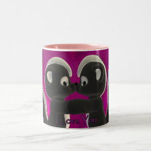 Ik hou van je, skunks kussen schattig, Valentijnsd Tweekleurige Koffiemok