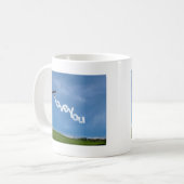 Ik hou van je skywriting koffiemok (Voorkant links)