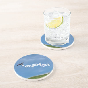 Ik hou van je skywriting zandsteen onderzetter