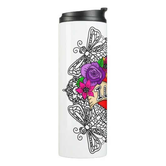 Ik hou van je | Straatkunst Urban Heart Dragonflie Thermosbeker (Gedraaid links)