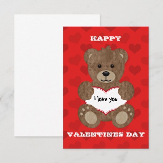 Ik hou van je Teddy Bear Childs Valentijn Kaart (Voorkant / Achterkant)