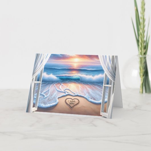 Ik hou van je tekst in strandzand voor Jubileum Kaart (Voorkant)