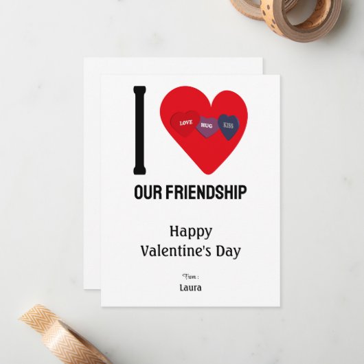 Ik hou van " Je Tekst " Liefde, Knuffel & Kus Notitiekaartje (Voorkant / Achterkant in situ)