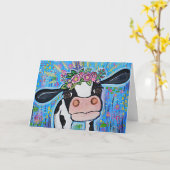 "Ik hou van je tot de maan & terug" Lief Koe Kaart (Gele Bloem)