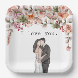 Ik hou van je trouwpartij waterverf florale elegan papieren bordje