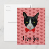 Ik hou van je, Tuxedo Cat met Bow Stropdas Briefkaart (Voorkant / Achterkant)
