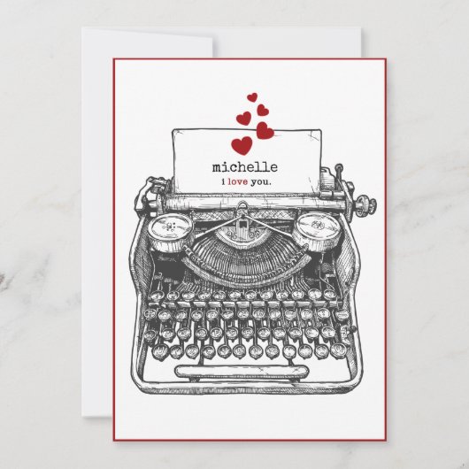 Ik hou van je |  typemachine persoonlijke liefdesb feestdagenkaart (Voorkant)